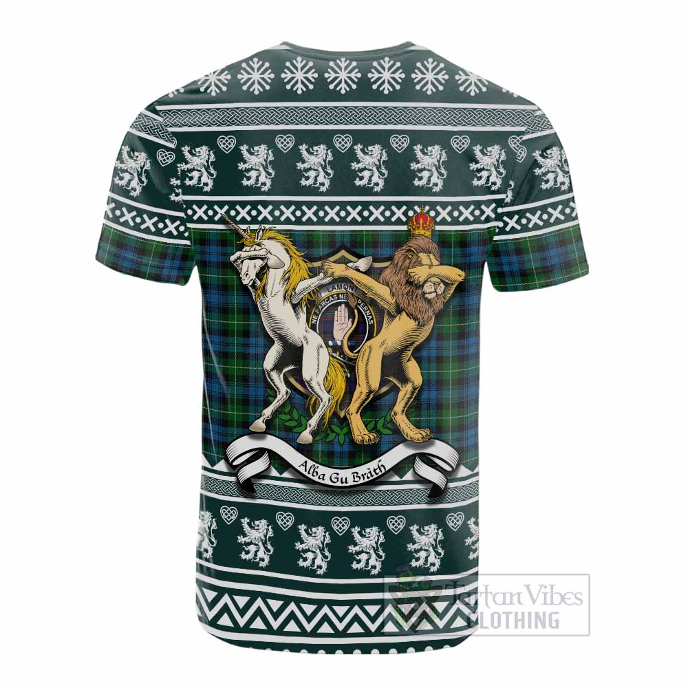 Lamont Clan Tartan Crest Christmas Cotton T-shirt Coat of Arms Funny Style - Tartan Vibes Clothing