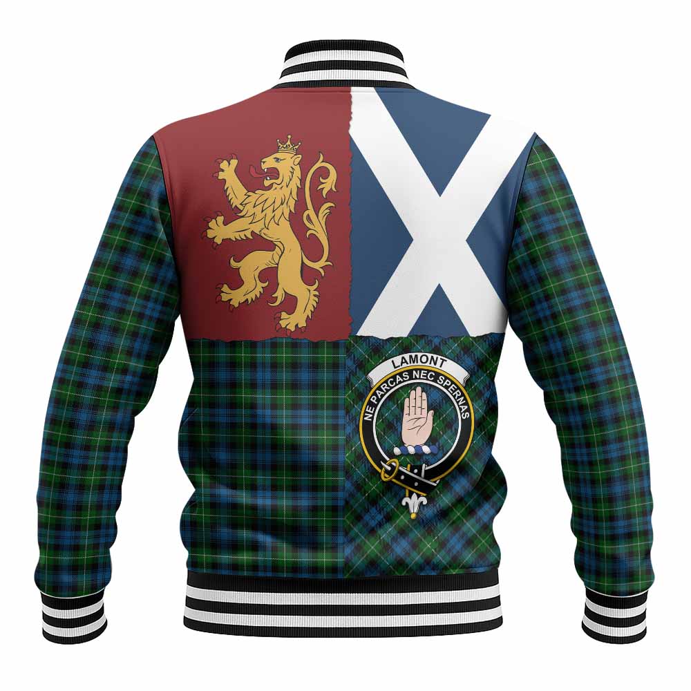 Lamont Crest Tartan Baseball Jacket with Lion Rampant Saltire Style