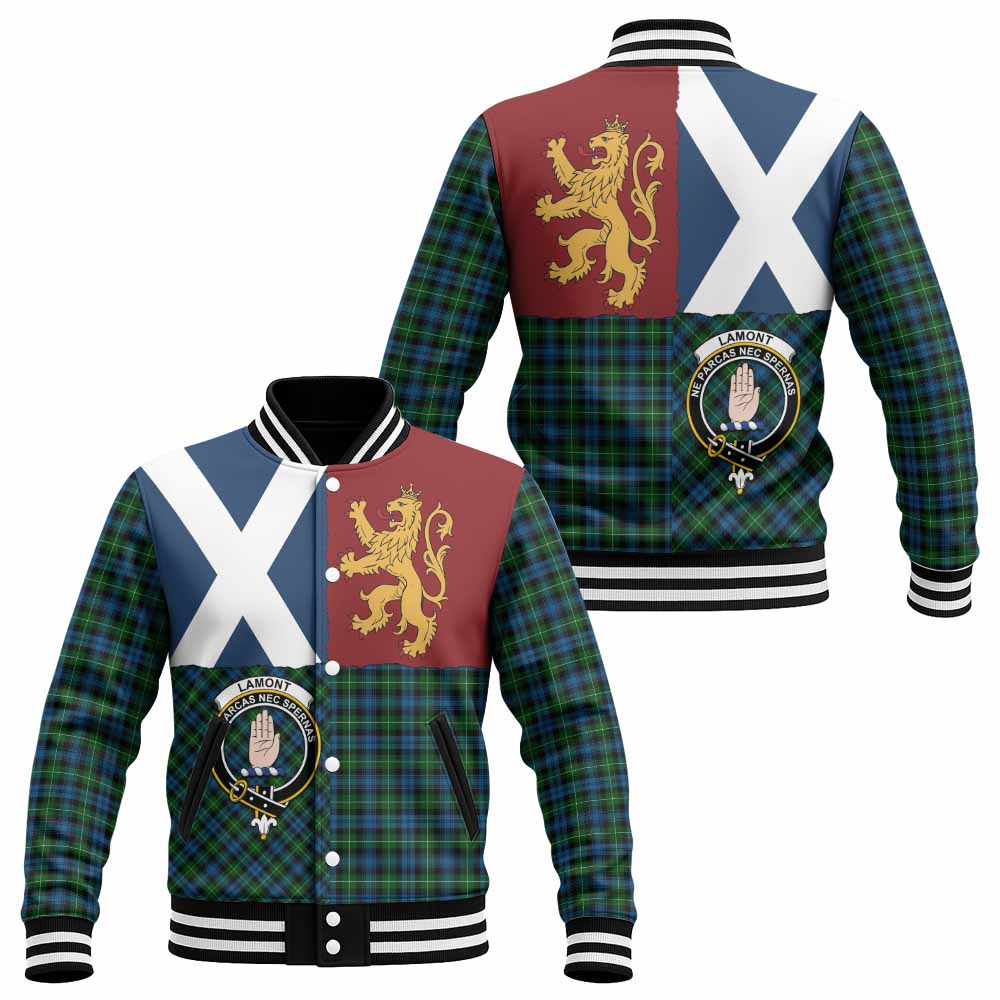 Lamont Crest Tartan Baseball Jacket with Lion Rampant Saltire Style