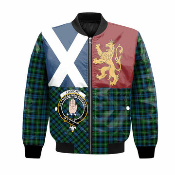 Lamont Crest Tartan Bomber Jacket with Lion Rampant Saltire Style
