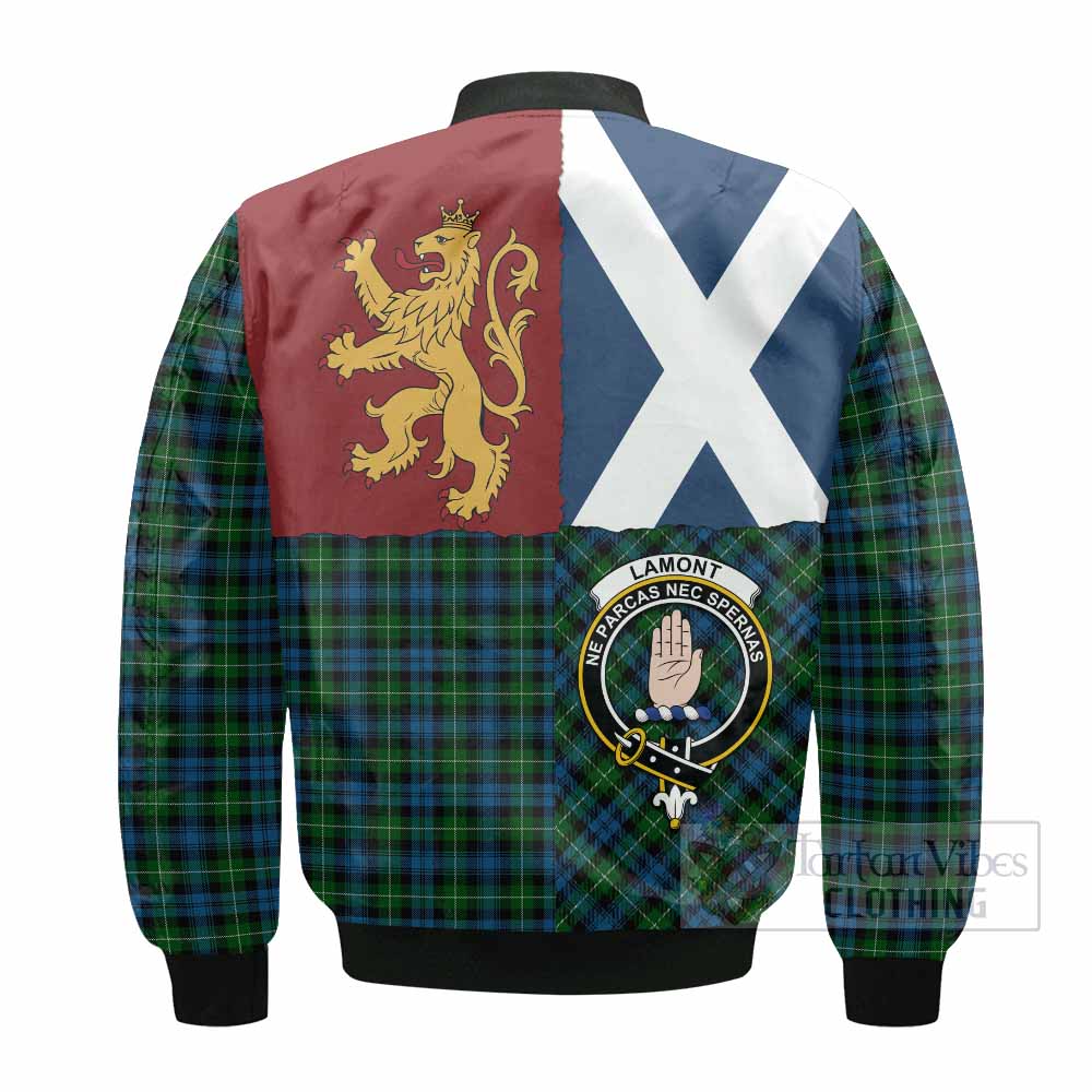 Lamont Crest Tartan Bomber Jacket with Lion Rampant Saltire Style