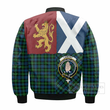 Lamont Crest Tartan Bomber Jacket with Lion Rampant Saltire Style