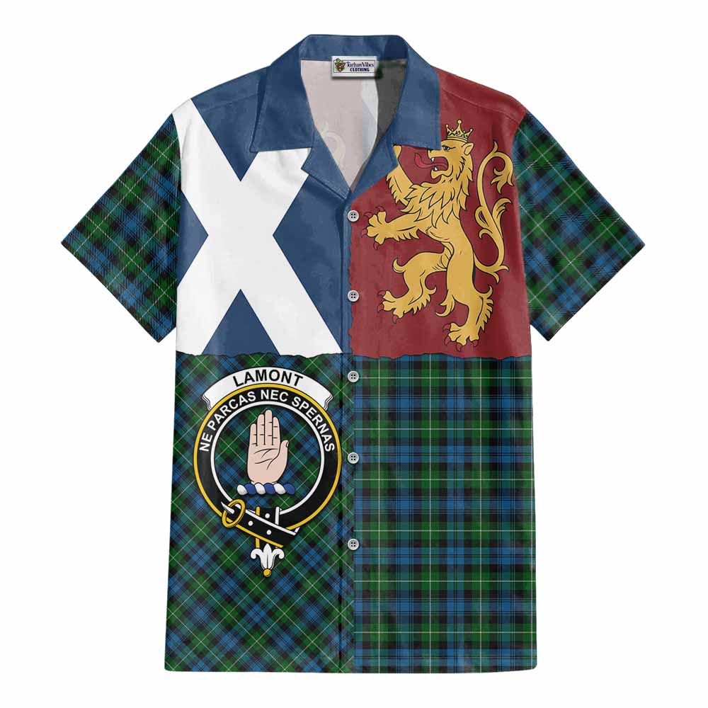 Lamont Crest Tartan Cotton Hawaiian Shirt with Lion Rampant Saltire Style - Tartan Vibes Clothing