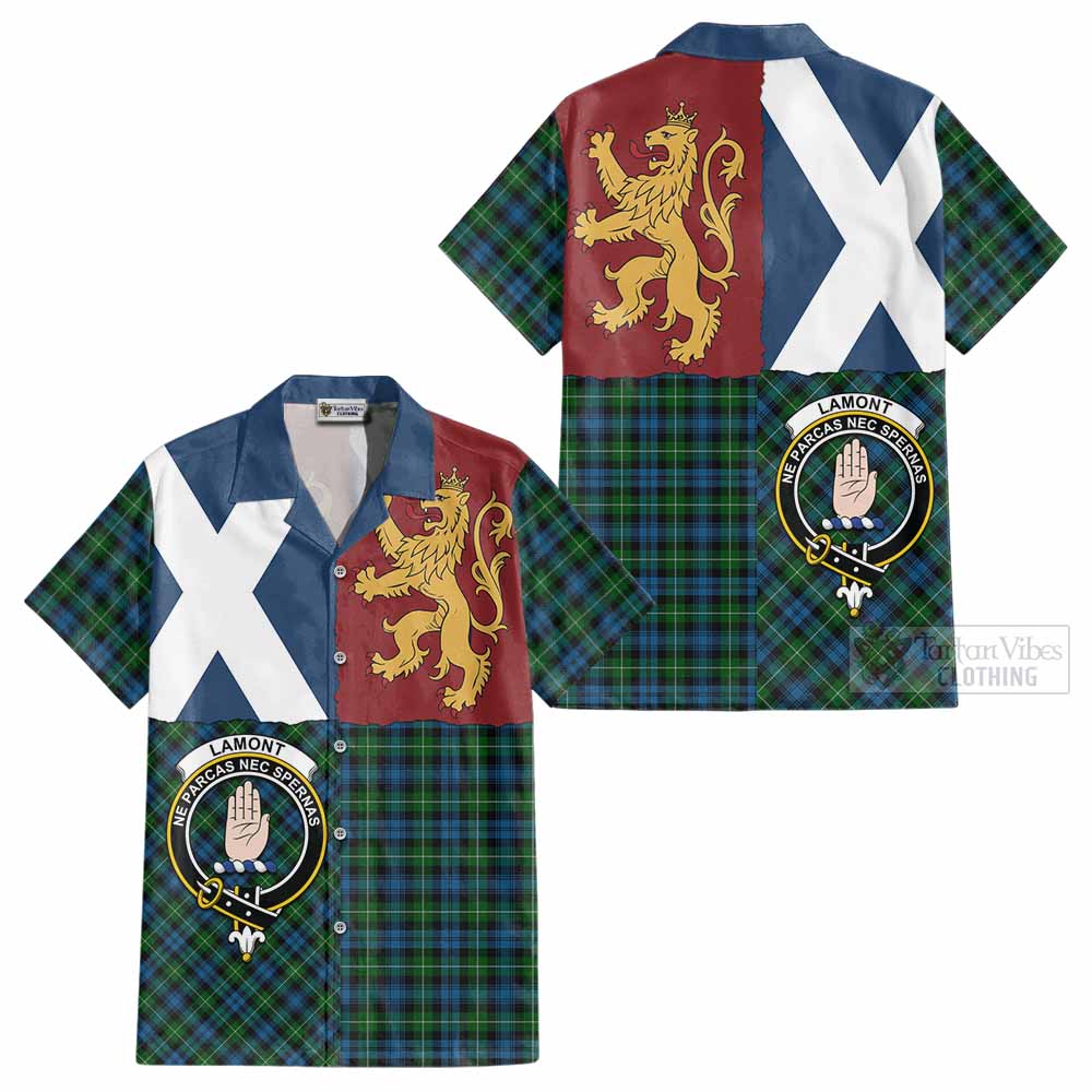 Lamont Crest Tartan Cotton Hawaiian Shirt with Lion Rampant Saltire Style - Tartan Vibes Clothing