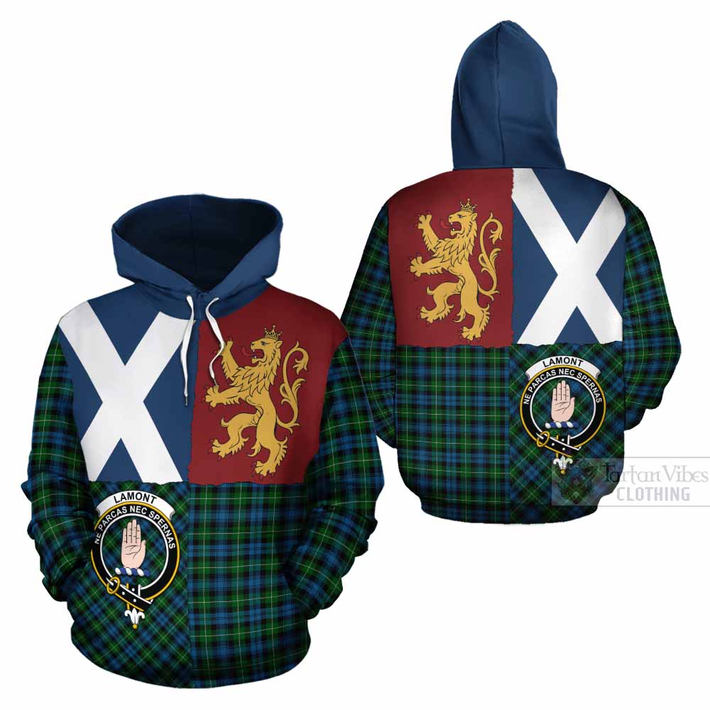 Lamont Crest Tartan Cotton Hoodie with Lion Rampant Saltire Style - Tartan Vibes Clothing
