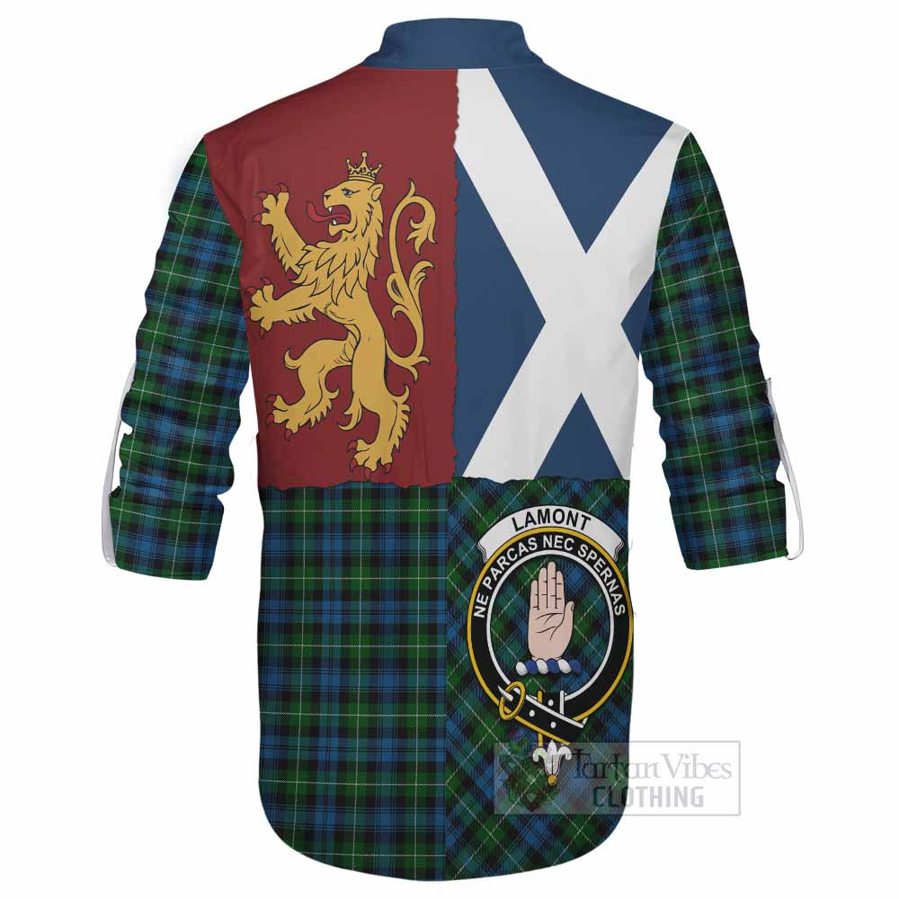 Lamont Crest Tartan Ghillie Shirt with Lion Rampant Saltire Style - Tartan Vibes Clothing