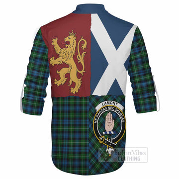 Lamont Crest Tartan Ghillie Shirt with Lion Rampant Saltire Style