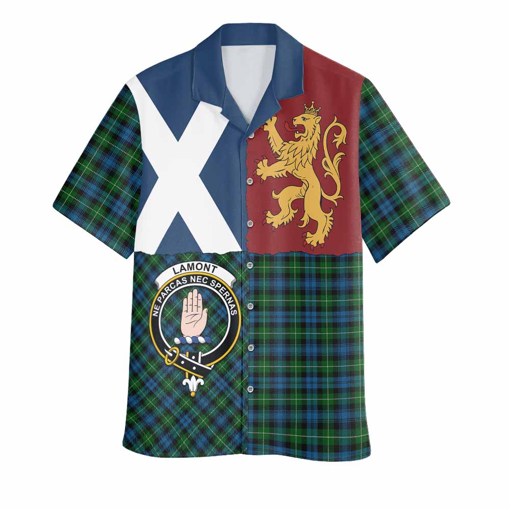 Lamont Crest Tartan Hawaiian Shirt with Lion Rampant Saltire Style