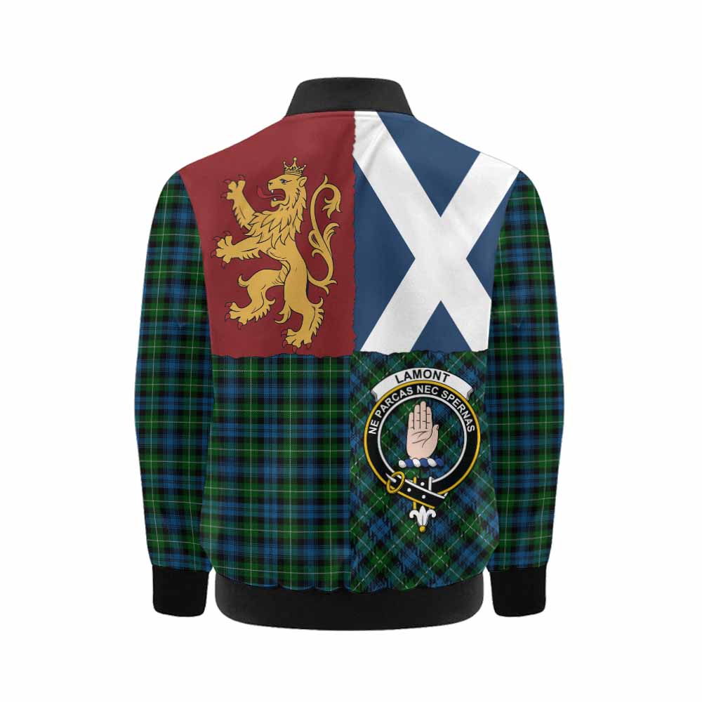 Lamont Crest Tartan Kid Bomber Jacket with Lion Rampant Saltire Style - Tartan Vibes Clothing