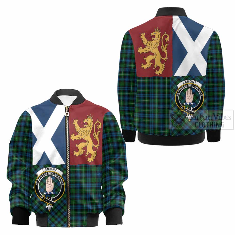 Lamont Crest Tartan Kid Bomber Jacket with Lion Rampant Saltire Style - Tartan Vibes Clothing