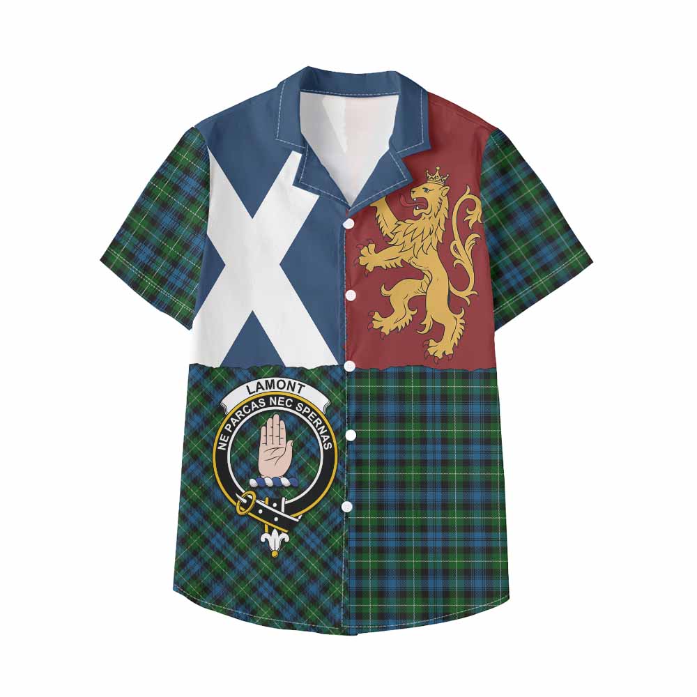 Lamont Crest Tartan Kid Hawaiian Shirt with Lion Rampant Saltire Style - Tartan Vibes Clothing