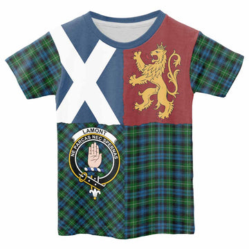 Lamont Crest Tartan Kid T-shirt with Lion Rampant Saltire Style