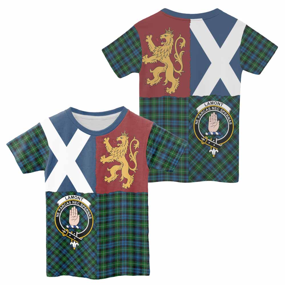 Lamont Crest Tartan Kid T-shirt with Lion Rampant Saltire Style - Tartan Vibes Clothing