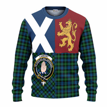 Lamont Crest Tartan Knitted Sweater with Lion Rampant Saltire Style