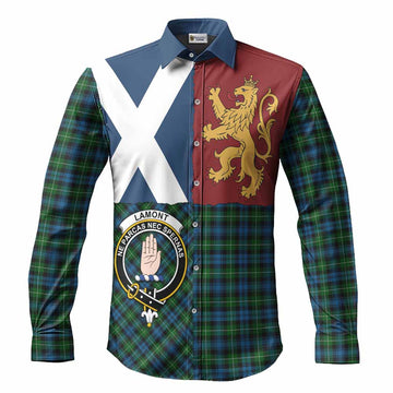 Lamont Crest Tartan Long Sleeve Button Shirts with Lion Rampant Saltire Style