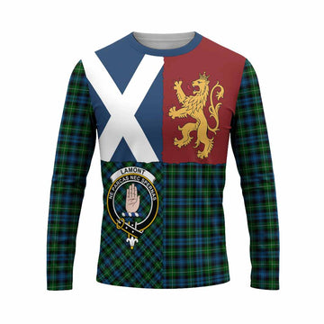 Lamont Crest Tartan Long Sleeve T-Shirt with Lion Rampant Saltire Style