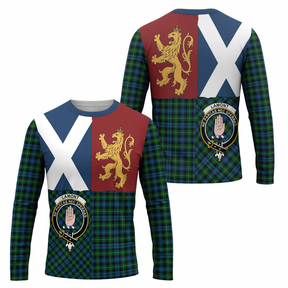 Lamont Crest Tartan Long Sleeve T-Shirt with Lion Rampant Saltire Style
