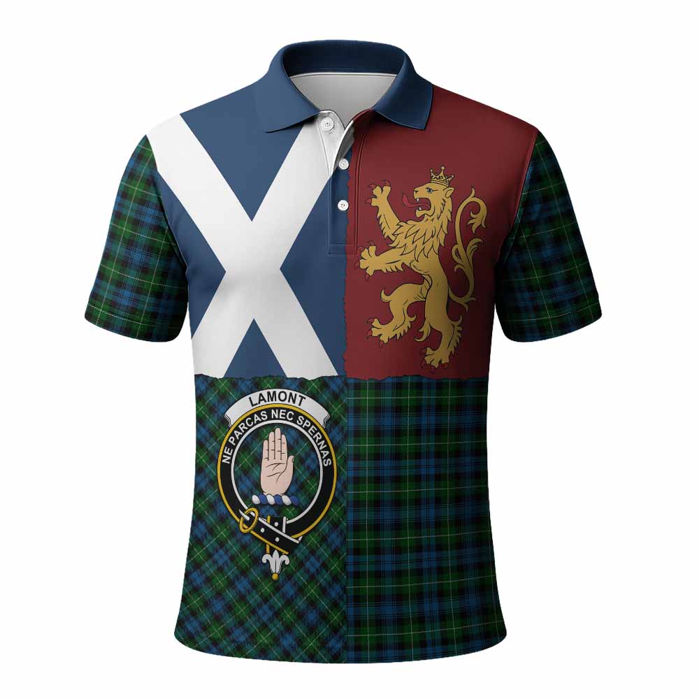 Lamont Crest Tartan Polo Shirt with Lion Rampant Saltire Style