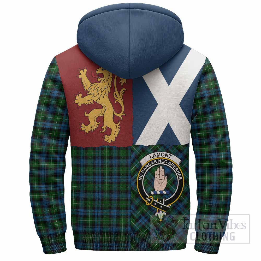 Lamont Crest Tartan Sherpa Hoodie with Lion Rampant Saltire Style