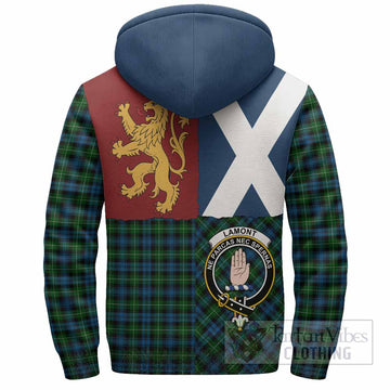 Lamont Crest Tartan Sherpa Hoodie with Lion Rampant Saltire Style