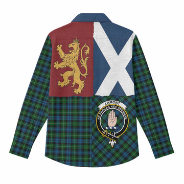 Lamont Crest Tartan Women Casual Shirt with Lion Rampant Saltire Style