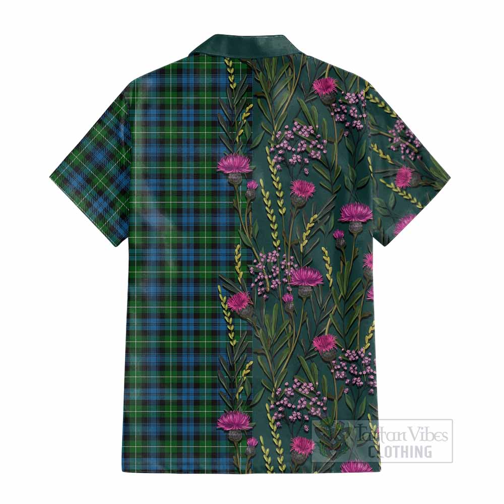 Lamont Family Crest Tartan Cotton Hawaiian Shirt Scottish Thistle Flower Pattern Half Style - Tartan Vibes Clothing