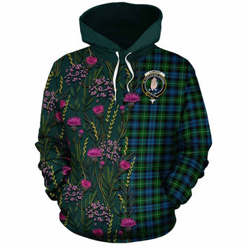 Lamont Family Crest Tartan Cotton Hoodie Scottish Thistle Flower Pattern Half Style - Tartan Vibes Clothing