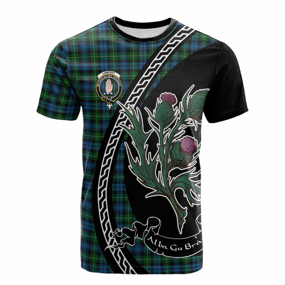 Lamont Family Crest Tartan Cotton T-shirt Alba Thistle Inspired - Tartan Vibes Clothing