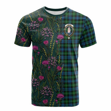 Lamont Family Crest Tartan Cotton T-shirt Scottish Thistle Flower Pattern Half Style - Tartan Vibes Clothing