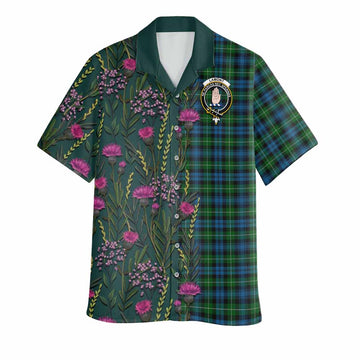 Lamont Family Crest Tartan Hawaiian Shirt Scottish Thistle Flower Pattern Half Style
