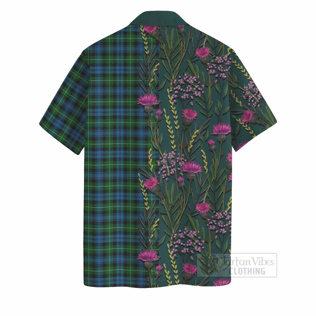 Lamont Family Crest Tartan Hawaiian Shirt Scottish Thistle Flower Pattern Half Style - Tartan Vibes Clothing