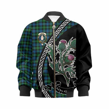 Lamont Family Crest Tartan Kid Bomber Jacket Alba Thistle Inspired