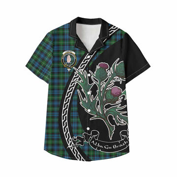 Lamont Family Crest Tartan Kid Hawaiian Shirt Alba Thistle Inspired
