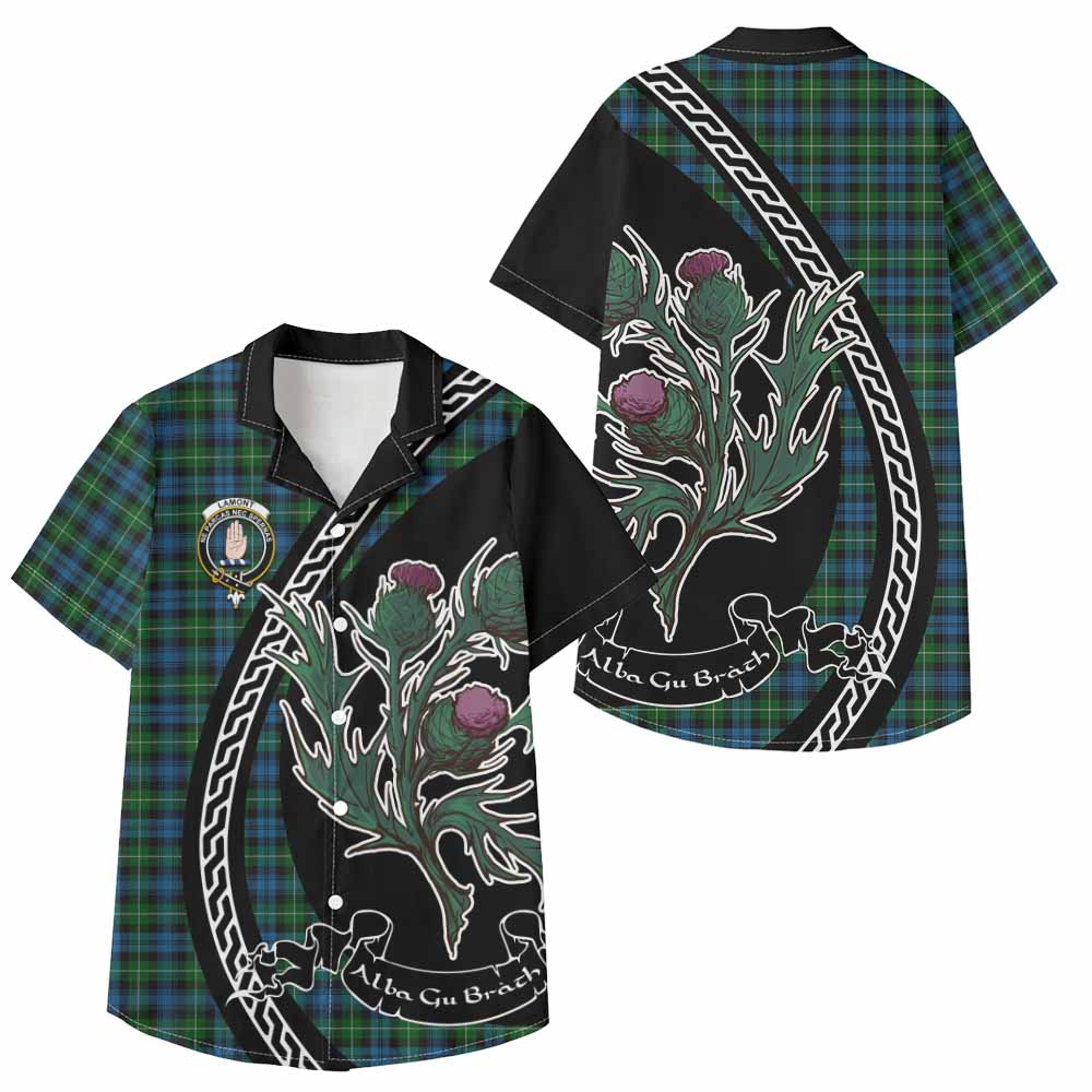 Lamont Family Crest Tartan Kid Hawaiian Shirt Alba Thistle Inspired - Tartan Vibes Clothing