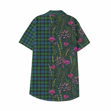 Lamont Family Crest Tartan Kid Hawaiian Shirt Scottish Thistle Flower Pattern Half Style