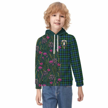 Lamont Family Crest Tartan Kid Hoodie Scottish Thistle Flower Pattern Half Style