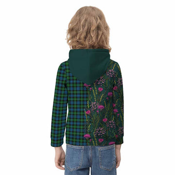 Lamont Family Crest Tartan Kid Hoodie Scottish Thistle Flower Pattern Half Style