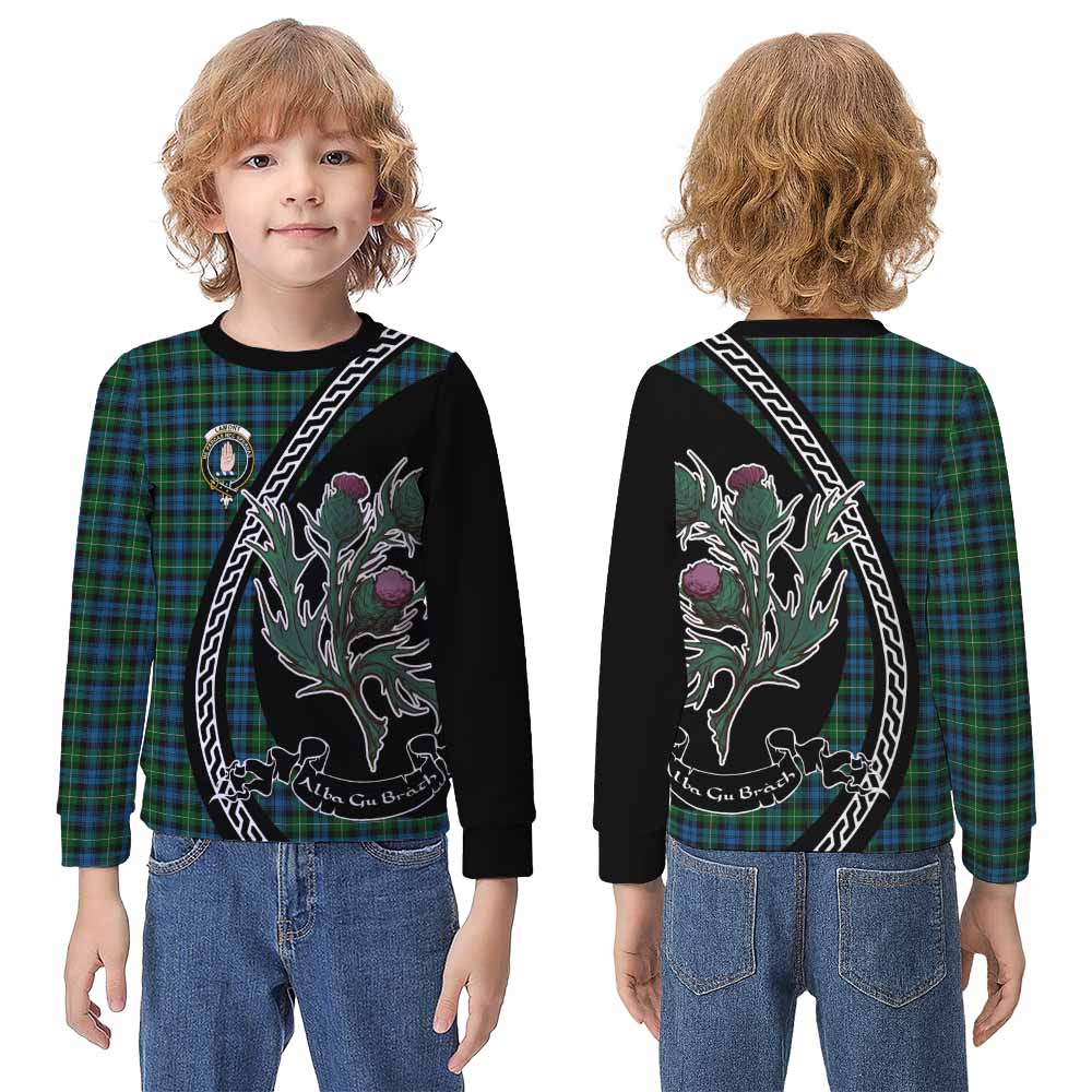 Lamont Family Crest Tartan Kid Knitted Sweatshirt Alba Thistle Inspired - Tartan Vibes Clothing