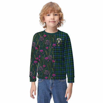Lamont Family Crest Tartan Kid Knitted Sweatshirt Scottish Thistle Flower Pattern Half Style