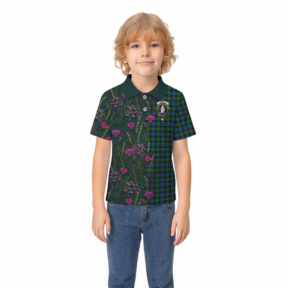 Lamont Family Crest Tartan Kid Polo Shirt Scottish Thistle Flower Pattern Half Style - Tartan Vibes Clothing