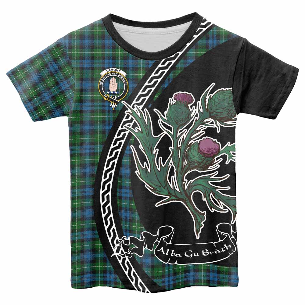 Lamont Family Crest Tartan Kid T-shirt Alba Thistle Inspired - Tartan Vibes Clothing