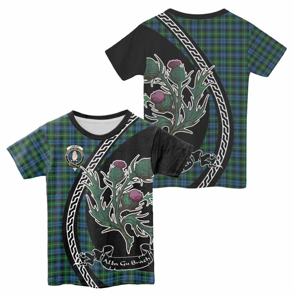 Lamont Family Crest Tartan Kid T-shirt Alba Thistle Inspired - Tartan Vibes Clothing