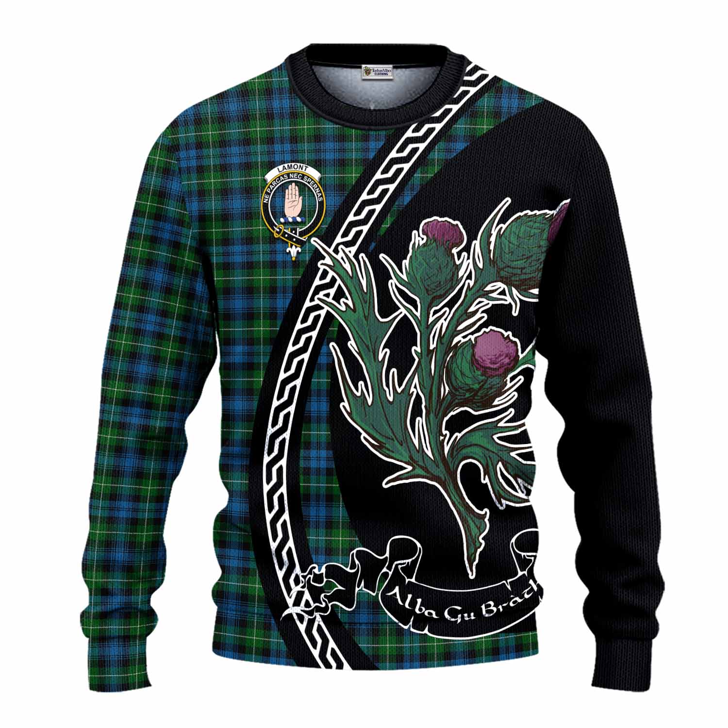 Lamont Family Crest Tartan Knitted Sweater Alba Thistle Inspired - Tartan Vibes Clothing