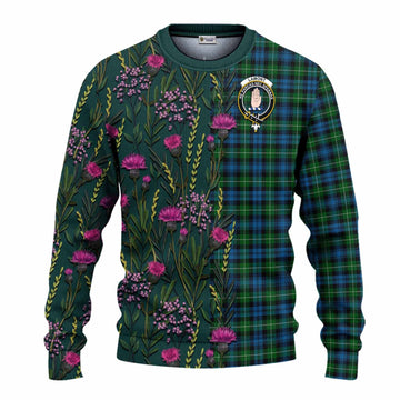 Lamont Family Crest Tartan Knitted Sweater Scottish Thistle Flower Pattern Half Style - Tartan Vibes Clothing