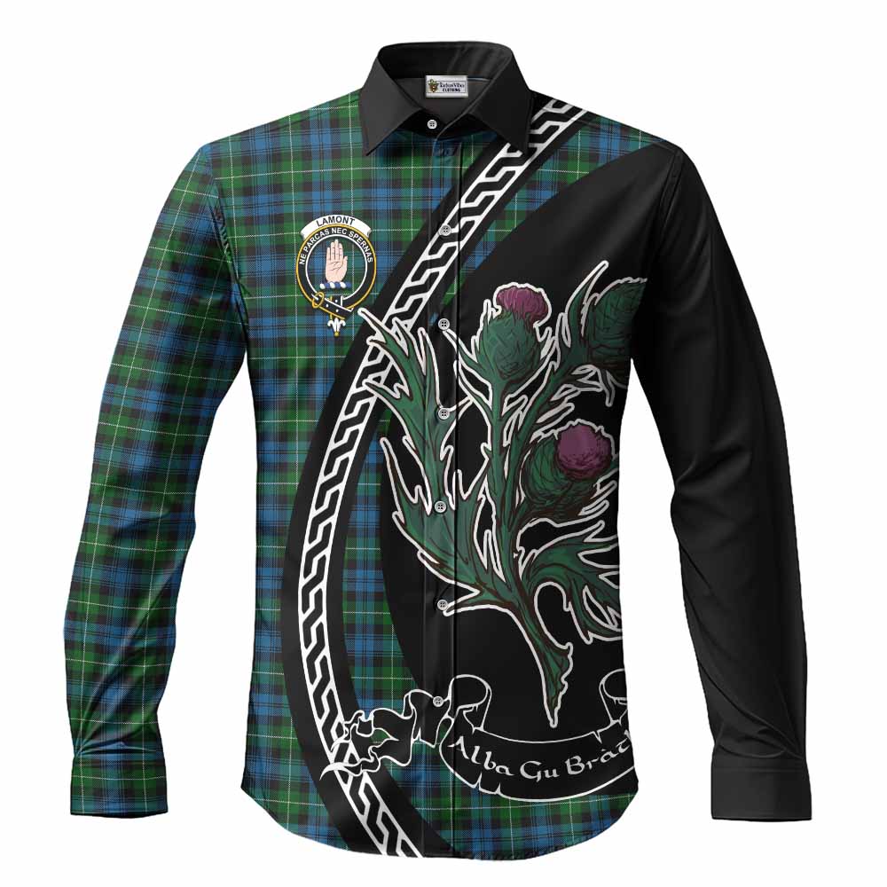 Lamont Family Crest Tartan Long Sleeve Button Shirts Alba Thistle Inspired - Tartan Vibes Clothing