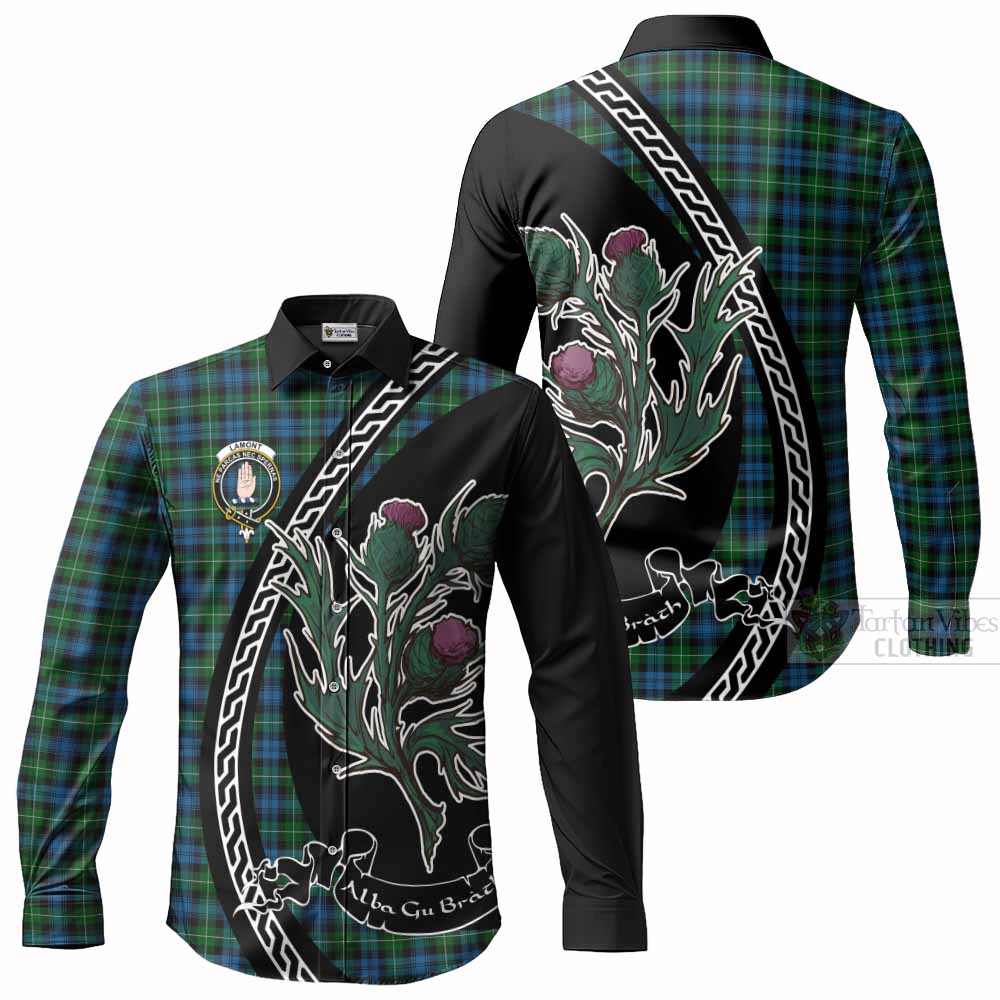 Lamont Family Crest Tartan Long Sleeve Button Shirts Alba Thistle Inspired - Tartan Vibes Clothing