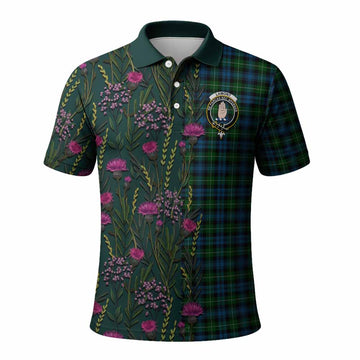Lamont Family Crest Tartan Polo Shirt Scottish Thistle Flower Pattern Half Style