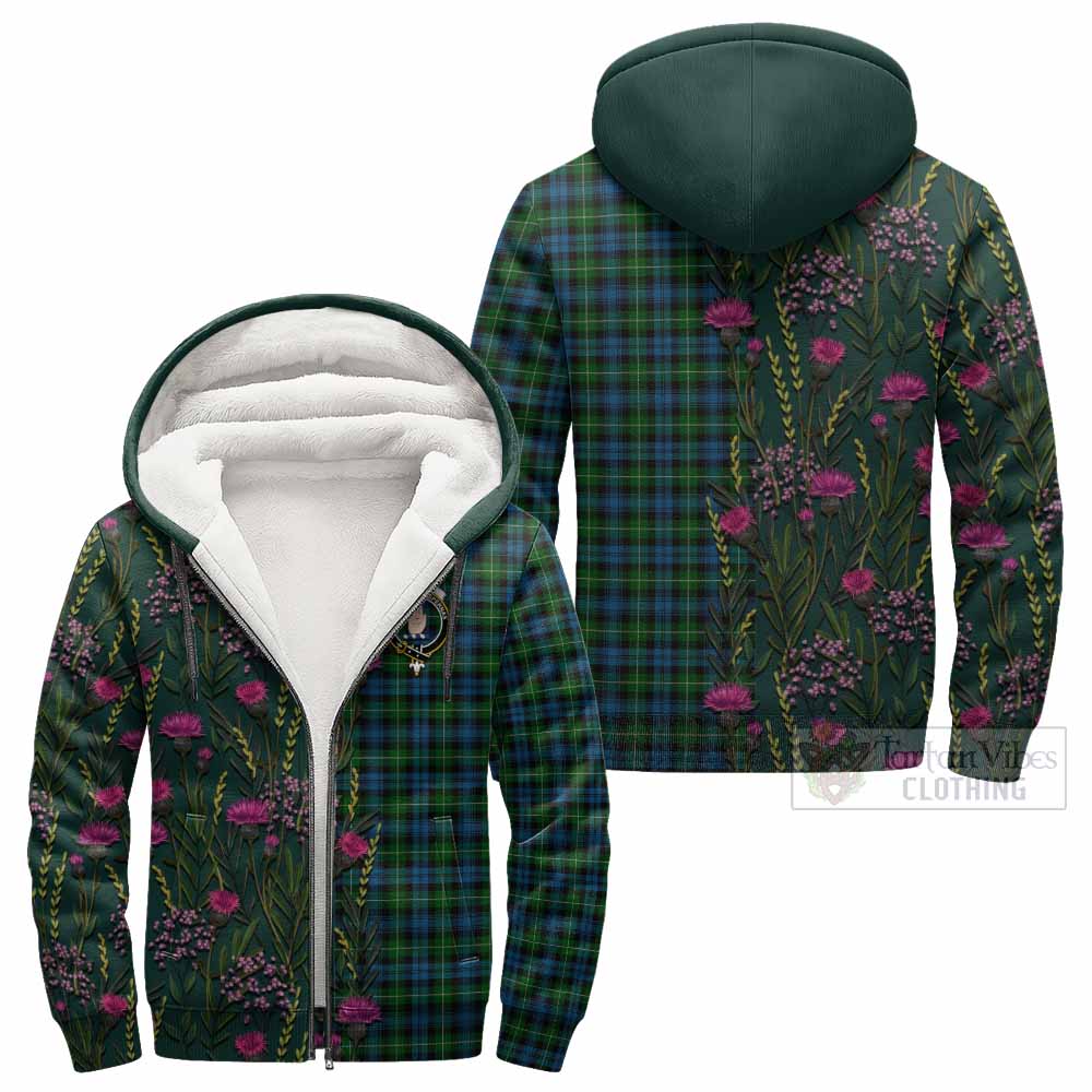 Lamont Family Crest Tartan Sherpa Hoodie Scottish Thistle Flower Pattern Half Style - Tartan Vibes Clothing