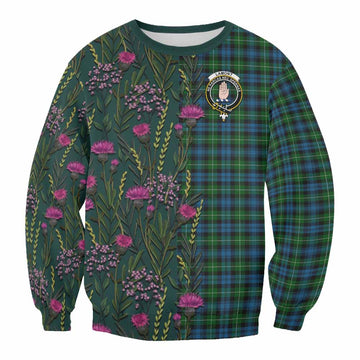 Lamont Family Crest Tartan Sweatshirt Scottish Thistle Flower Pattern Half Style
