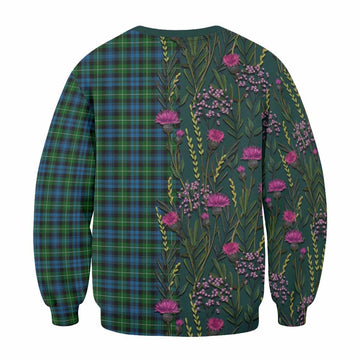 Lamont Family Crest Tartan Sweatshirt Scottish Thistle Flower Pattern Half Style
